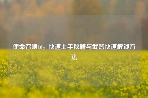使命召唤16,快速上手秘籍与武器快速解锁方法
