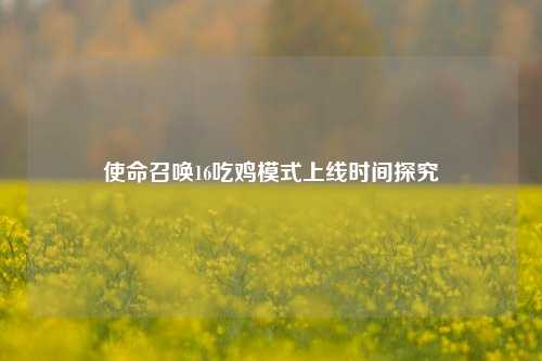 使命召唤16吃鸡模式上线时间探究