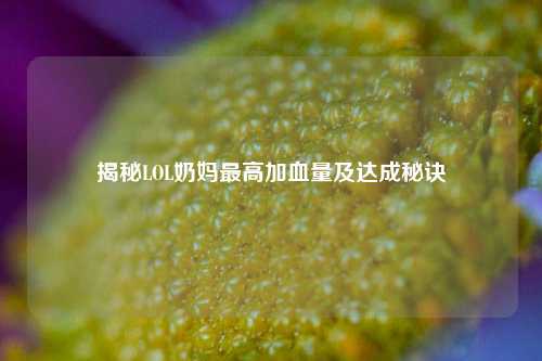 揭秘LOL奶妈最高加血量及达成秘诀