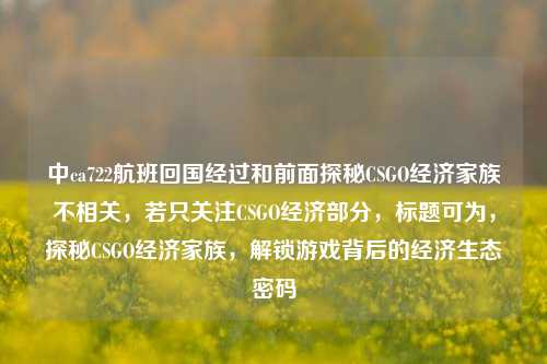 中ca722航班回国经过和前面探秘CSGO经济家族不相关,若只关注CSGO经济部分,标题可为,探秘CSGO经济家族,解锁游戏背后的经济生态密码