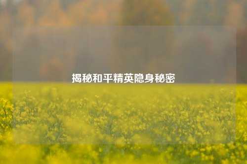 揭秘和平精英隐身秘密
