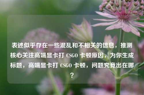 表述似乎存在一些混乱和不相关的信息,推测核心关注高端显卡打 CSGO 卡顿原因,为你生成标题,高端显卡打 CSGO 卡顿,问题究竟出在哪?