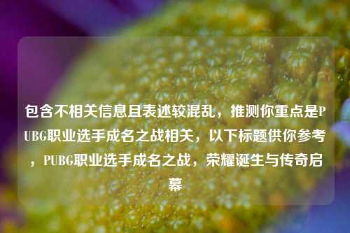 包含不相关信息且表述较混乱，推测你重点是PUBG职业选手成名之战相关，以下标题供你参考，PUBG职业选手成名之战，荣耀诞生与传奇启幕