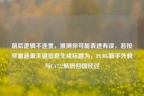前后逻辑不连贯，推测你可能表述有误，若按尽量涵盖关键信息生成标题为，PUBG新手外貌与CA722航班回国经过