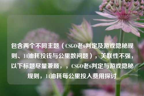 包含两个不同主题(CSGO老6判定及游戏隐秘规则、14油耗投钱与公里数问题),关联性不强,以下标题尽量兼顾,,CSGO老6判定与游戏隐秘规则,14油耗每公里投入费用探讨