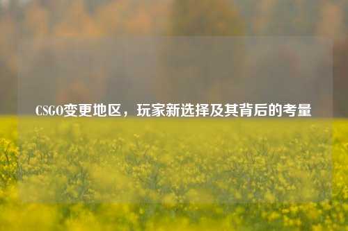 CSGO变更地区,玩家新选择及其背后的考量