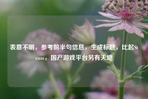 表意不明，参考前半句信息，生成标题，比起Steam，国产游戏平台另有天地