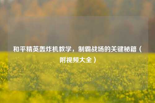 和平精英轰炸机教学，制霸战场的关键秘籍（附视频大全）