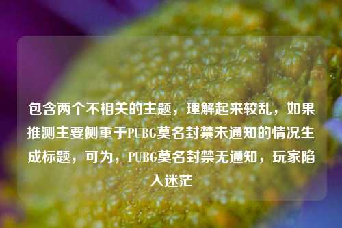 包含两个不相关的主题,理解起来较乱,如果推测主要侧重于PUBG莫名封禁未通知的情况生成标题,可为,PUBG莫名封禁无通知,玩家陷入迷茫