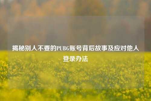 揭秘别人不要的PUBG账号背后故事及应对他人登录办法