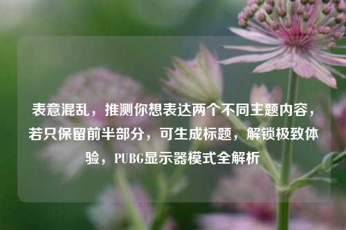 表意混乱,推测你想表达两个不同主题内容,若只保留前半部分,可生成标题,解锁极致体验,PUBG显示器模式全解析