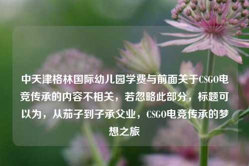 中天津格林国际幼儿园学费与前面关于CSGO电竞传承的内容不相关，若忽略此部分，标题可以为，从茄子到子承父业，CSGO电竞传承的梦想之旅