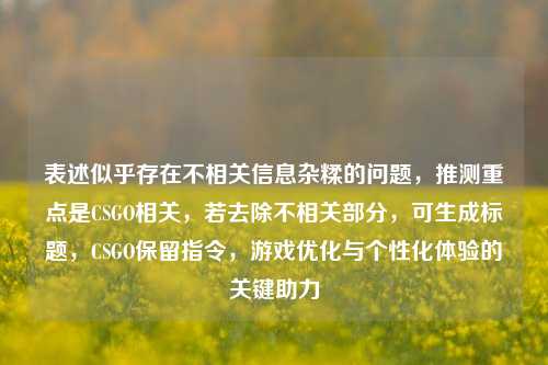 表述似乎存在不相关信息杂糅的问题，推测重点是CSGO相关，若去除不相关部分，可生成标题，CSGO保留指令，游戏优化与个性化体验的关键助力