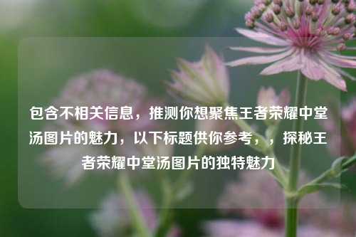 包含不相关信息，推测你想聚焦王者荣耀中堂汤图片的魅力，以下标题供你参考，，探秘王者荣耀中堂汤图片的独特魅力
