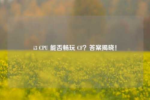 i3 CPU 能否畅玩 CF?答案揭晓!
